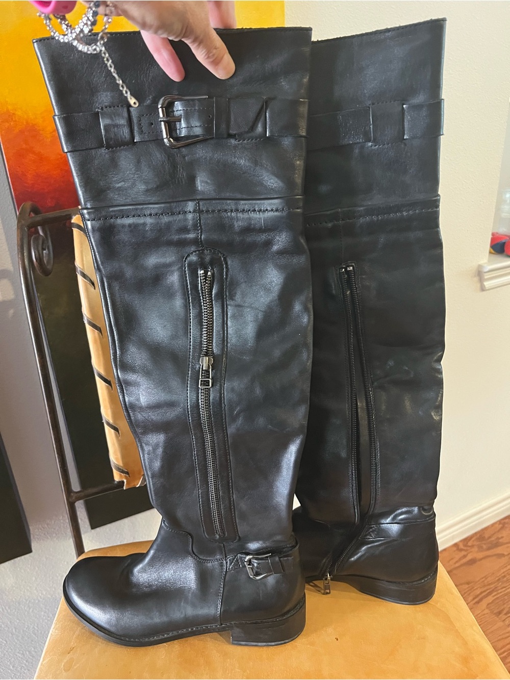 Steve Madden Black Over-the-Knee Riding Boots with Buckle Detail